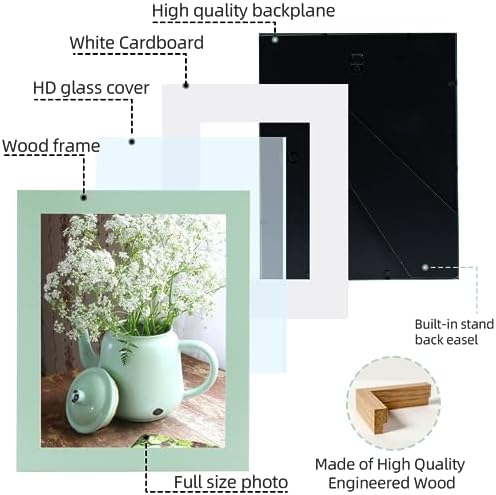 Muzilife Morandi Green 8x10 Picture Frame with Mat, Real Glass Cover,1 Pack