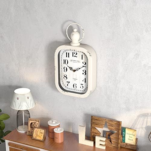 Menterry Small Retro Rectangle Wall Clock, White Antique Vintage Style