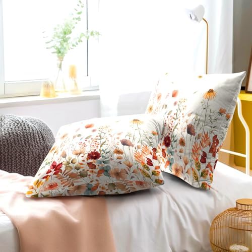 Fall Floral Throw Pillow Covers 16x16inch Set of 2 Autumn Flowers Harvest Pillowcase Wildflower Thanksgiving Farmhouse Seasonal Decorative Cushion Cases for Home Sofa Patio