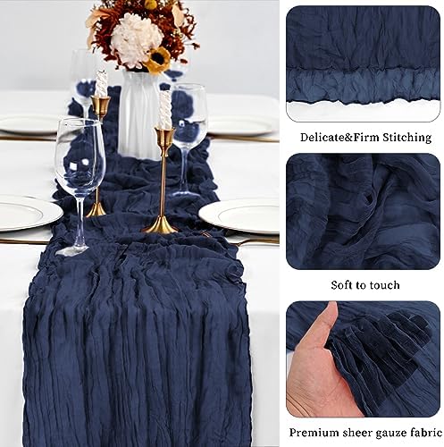 20 Pack Navy Blue Table Runners 10Ft Cheesecloth Table Runner Boho Gauze Cheese Cloth Table Runner Romantic Long Sheer Fabric Table Runners for Wedding Party Bridal Shower