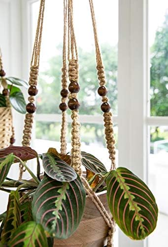 Mkono Macrame Plant Hanger Indoor 35 Inch Hanging Planter Basket Brown 2Pcs