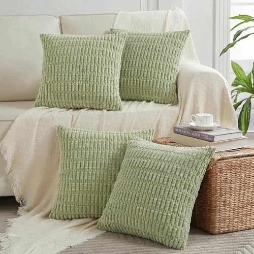 Fancy Homi 4 Packs Decorative Throw Pillow Covers for Living Room Couch Bed, Modern Farmhouse Boho Home Décor Accent Cushion Case, 20" x 20", Sage Green