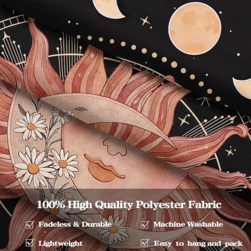 Accnicc Vintage Sun and Moon Boho Hippie Floral Tapestry 60x44 Inch