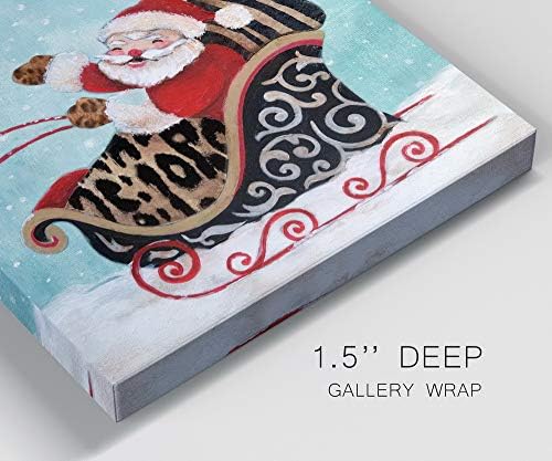 Renditions Gallery Xmas Canvas Wall Art Prints for Home Decor Santa riding Sliegh in Winter Snow Abstract Artowrk for Bedroom Dining Office Kitchen Decorations - 24"X24" LT05