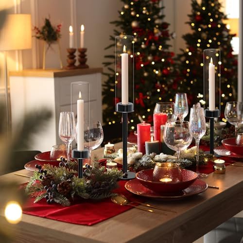 Black Hurricane Glass Candle Holders Set of 3 Tall Taper Candlestick Holder