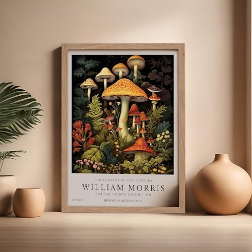 Poster Master William Morris Poster - Mushrooms Print - Flower Art - Farmhouse Illustration - Floral Illustration - Aesthetic Piece - Office or Living Room Decor - 16x20 Beige Framed