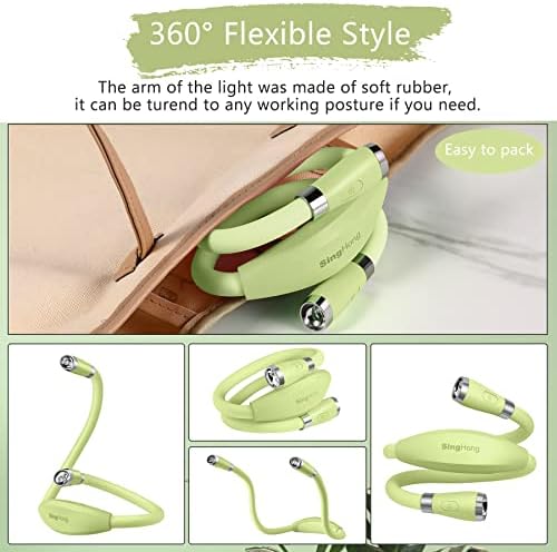Neck Book Light LED Reading Lamp USB-C Rechargeable, Hands Free, 4 LED Bulbs, 4 Adjustable Brightness, for Reading in Bed or Reading in Car (Green)
