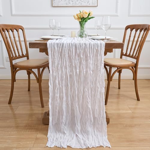 Asee'm Ivory White Cheesecloth Table Runner Fall Boho 10FT Wedding Decor