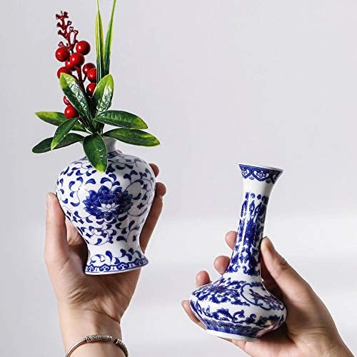 Blue and White Vase Set of 3, Mini Ceramic Bud vase Centerpiece | for Wedding, Birthday, Party, Table, Farmhouse Decoartions