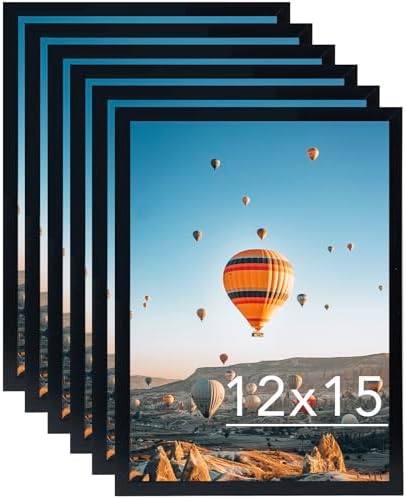 JCJMY 12x15 Black Picture Frame Set of 6, Horizontal and Vertical Formats for Wall Hanging, 12 x 15 Wall Gallery Poster Photo Frames with Durable Shatter Resistant Plexiglass, 6 Pack, Black