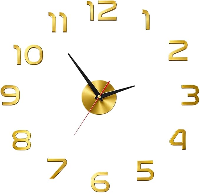 3D DIY Luminous Acrylic Wall Clock Set, Minimalist wall Clocks Simple, Drill-Free Minimalist Glow in Dark Digital Clock for Bedroom Living Room Office (Gold, (40cm-15.7in))