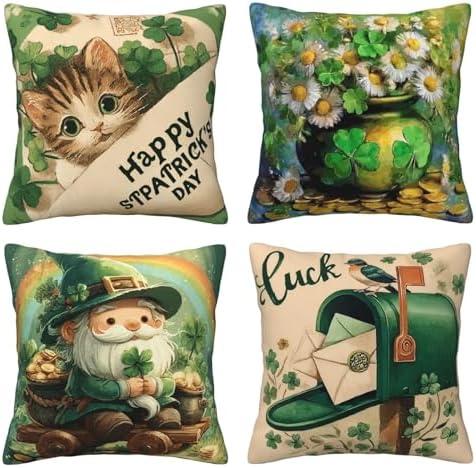 St. Patrick's Day Throw Pillow Covers Set of 4 Decorative Soft Double Sided Print Pillow Case Farmhouse Home Decor for Living Room Sofa Couch 18x18