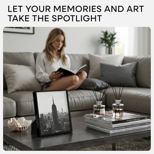 Homeforia 8.5x11 Black Picture Frame, High-End Metal, 6x8 Mat, Glass