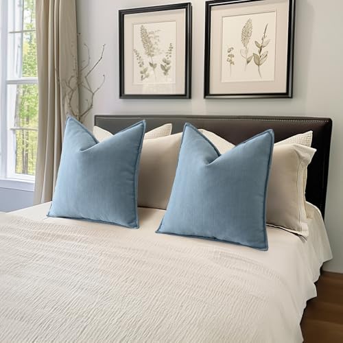 MIULEE Pack of 2 Light Blue Decorative Chenille Pillow Covers 20x20 Inch