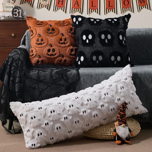 DFXSZ Halloween Pillow Covers 14x36 inch 2Pcs White Ghost Halloween Decor
