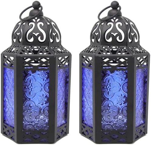 Vela Lanterns Decorative Indoor Moroccan Centerpieces, Cobalt, S, 2-Pack