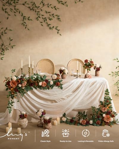 Ling's Moment 10Ft Ivory Cheesecloth Table Runner