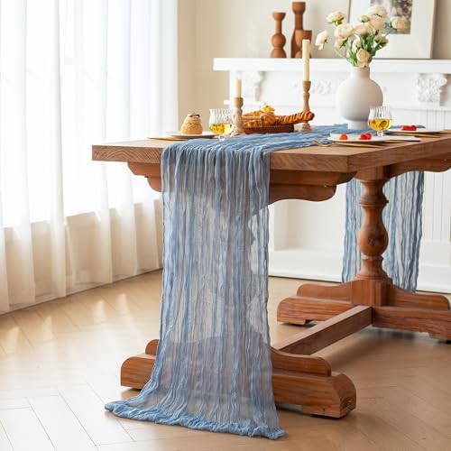 FEXIA Dusty Blue Cheesecloth Table Runner Boy Baby Shower Decorations