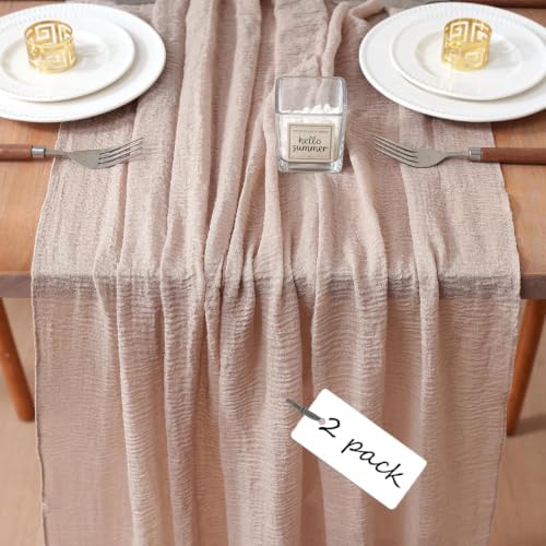 2Pcs Cheesecloth Table Runner DeepBeige 10FT Boho Gauze Cheese Cloth Table Runners 120 Inches Long Rustic Sheer for Centerpiece Home Party Christmas Wedding Baby Shower Spring Easter Decor