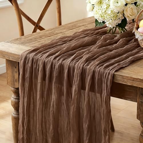 3Pcs Nude Cheesecloth Table Runner, 10FT Rustic Nude Gauze Table Runner 35*120inch for Wedding Bridal Shower Baby Shower Table Centerpiece Decorations