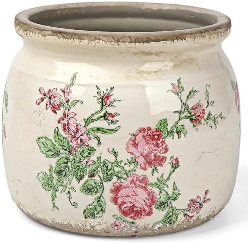 Flower Pots Planters for Indoor Plants Ceramic Plant Pots with Drainage 6.1 Inch Vintage Ceramic Pots for Plants Outdoor Home Garden Decor, Vintage Pink Rose