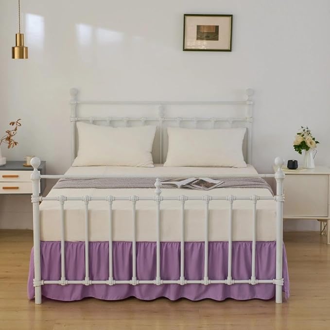Bed Skirt Full Size Ruffled Bed Skirts with Split Corners | Light Purple 18 Inch Drop Dust Ruffle Bed Skirt with Platform, 18" Full, Light Purple