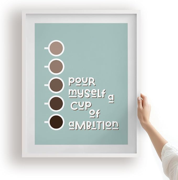 Song Lyrics Wall Art Print, Minimalist Coffee Cup Country Music Poster | 11x14" Maple Frame