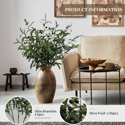 Leftover 6PCS 38 Inch Faux Olive Branches for Vase,Artificial Olive Tree Branches,Eucalyptus Stems,Fake Plant,Faux Greenery Stems for Centerpieces,Home Decor&Wedding Decor