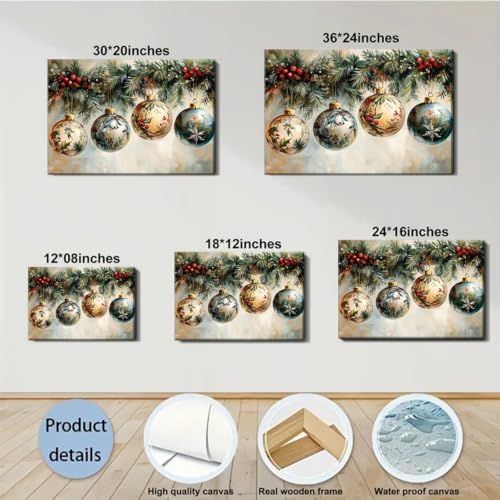 FLZYKGPA Vintage Christmas Canvas Pictures for Living Room & Bedroom Decor, Christmas Wall Decor 24x36in, Holiday Wall Art for Office, Floral Christmas Painting, Victorian Flower Holly Garland