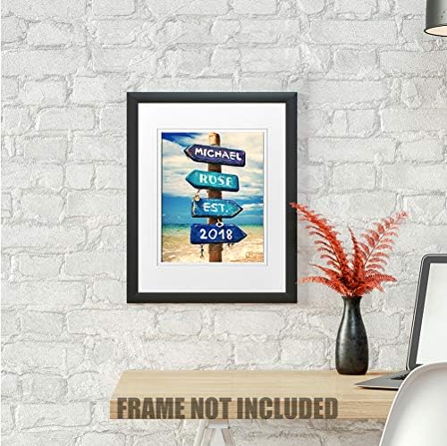 A&T ARTWORK Blue Signport Photo Prints Gift Couple's Names Sea and Love Sign Gift for Anniversary,Valentine's day,Wedding. 14x11 inches & D-Mats UNFRAMED
