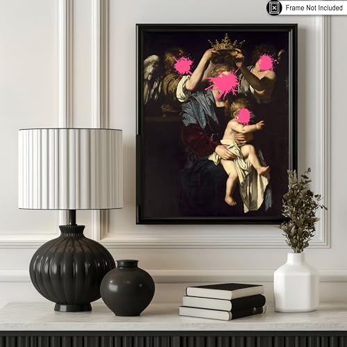Poster Master Virgin and Child with Angels Print - Baroque Painting Poster - Altered & Pop Art - Trendy Gift for Men & Women - Wall Decor for Bedroom or Living Room - 24x32 Unframed Wall Art