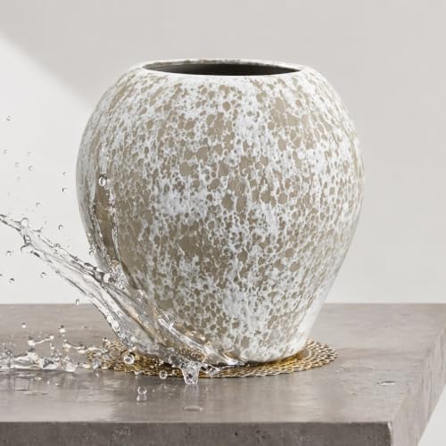 AOZITA Ceramic Flower Vase, 8.7" Tall Large Rustic Farmhouse Bulb Vase with Textured Finish,Vintage Home Decor for Living Room, Kitchen, Bedroom & Office,Antique
