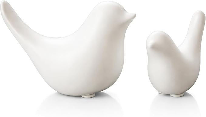 2 Pcs Ceramic Small Bird Figurines Modern Animal Statues for Home 、Room Decor and Bedroom Decor and Bookshelf Display (White)