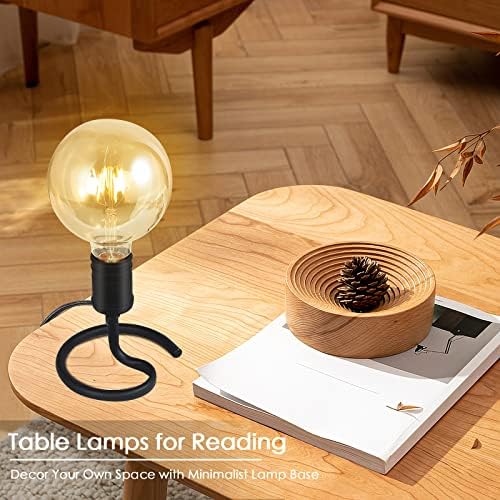 Bedside Table Lamp for Bedroom, 2PCS Small Industrial Desk Light Base E26, Black Vintage Lamp Holder with Plug in Cord On/Off Switch, Cute Nightstand Lamps for Living Room, Office Kid Reading(NO Bulb)