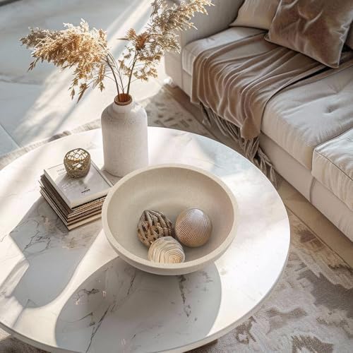 YMXYJM Decorative Resin Bowl, Large Fruit Bowl, Artificial Stone Beige