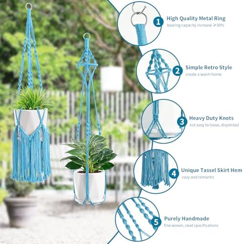 SFENNGPET Macrame Plant Hangers, 6Pack Hanging Planters for Indoor Plants