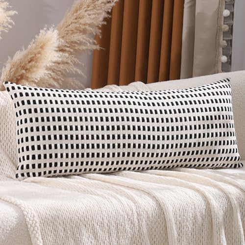 14x36 Throw Pillow Cover Boho Lumbar Pillow Cover White and Black