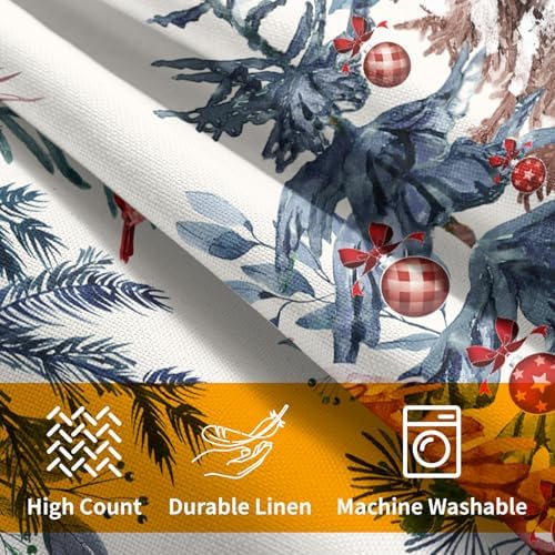 Christmas Tree Throw Pillow Covers 18x18 Inch Set of 2 Winter Watercolor Pine Trees Red Berry Bells Birds Decorative Pillowcase Xmas Holiday Cotton Linen Cushion Cover for Home Sofa Couch Patio