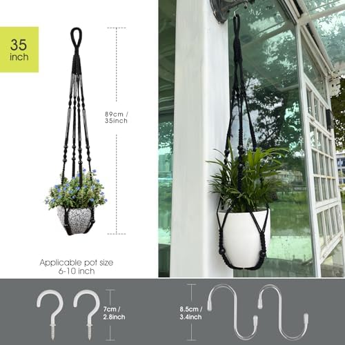 RIFNY Macrame Plant Hanger Indoor, Hanging Plant Holder, Black, 2 PCS