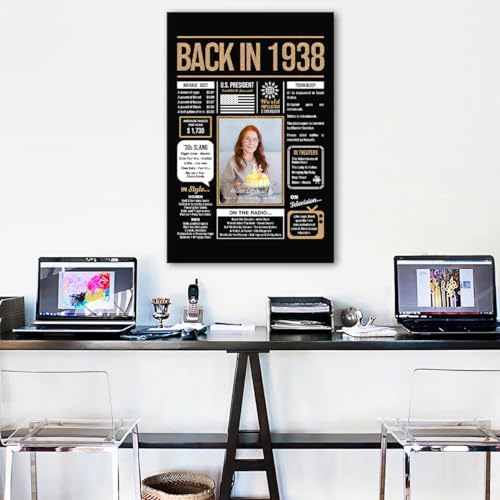 Personalized 87th Birthday Party Decorations Men, Women, Him, Her - Custom Gifts Idea For 87 Years Old, Back In The Year You Born Newspaper For 87th Birthday Poster No Frame Black Gold