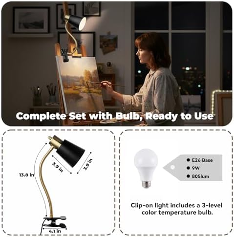 LALISU Desk lamp Eye-Caring Table Lamps 360°Rotation Gooseneck Clip on Lamp