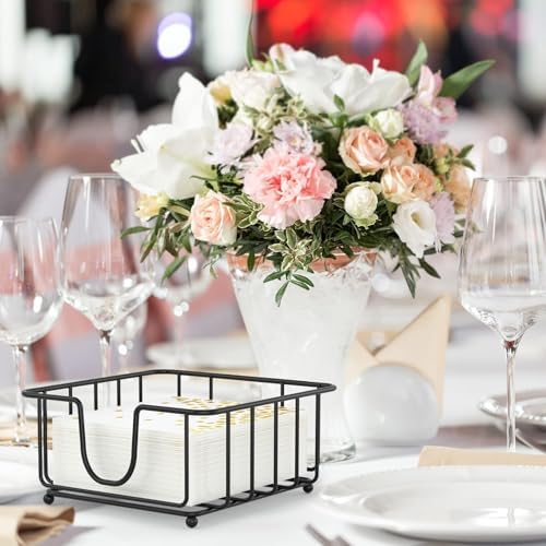 Metal Cocktail Napkin Holder for Bar, Flat Napkin Holder Caddy for Cocktail Napkins and Beverage Napkins, 5.7" x 5.7" x 2.2" Inside Size (Black)
