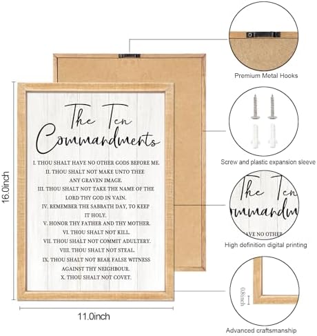 The Ten Commandments Rustic Bible Verse Framed Wall Art, 11''×16'' Narrow Positive Religious Christian Saying Sign for God Jesus Christ Prayer, Vintage Holy Inspirational Catholic Scripture Decor