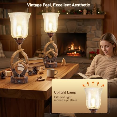 Scenekoy 20.5" Antler Table Uplight Lamp Set of 2 for Living Room Bedroom