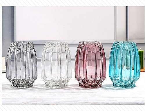 Lucky Bird Pink Glass Vase Modern Ribbed Vase for Flowers, Candles, and Decorative Accents - Tall/Short Vases for Centerpieces Home Table Decor(Purple Pink H8.0inch)