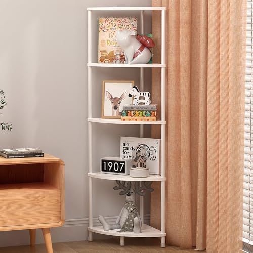 5 Tier Corner Shelf Stand, 44.1", Marble White