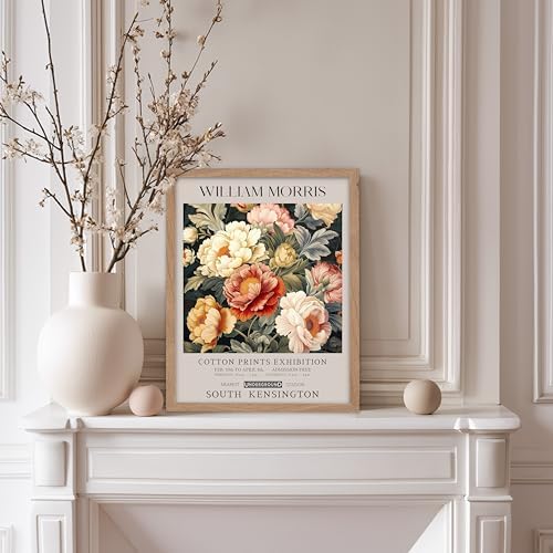 Poster Master William Morris Poster - Peony Print - Botanical Art - Flower Art - Exhibition Artwork - Animal Creation - Floral Piece - Aesthetic Illustration - Colorful Office or Bedroom Decor - 11x14 Beige Framed