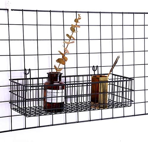 Kaforise Hanging Basket for Wire Wall Grid Panel, Multi-Function Wall Storage and Display Basket, Flower Pots Shelf Balcony Plant Storage Holder, Extra Large Size,15.7"×5.9"×3.9",Black
