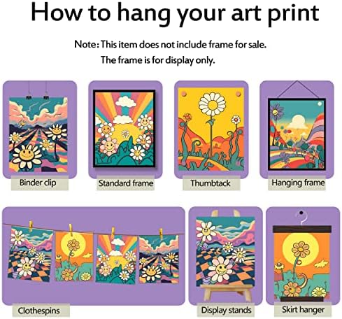 Hippie Wall Art Retro Wall Decor Prints Set of 6 Hippie Flower Canvas 60s 70s Vintage Posters Abstract Minimalist Inspirational Happy Face,Good day,Earth Day Photos Boho Positive Pictures for Living room Bedroom (D, 11"x14" UNFRAMED)