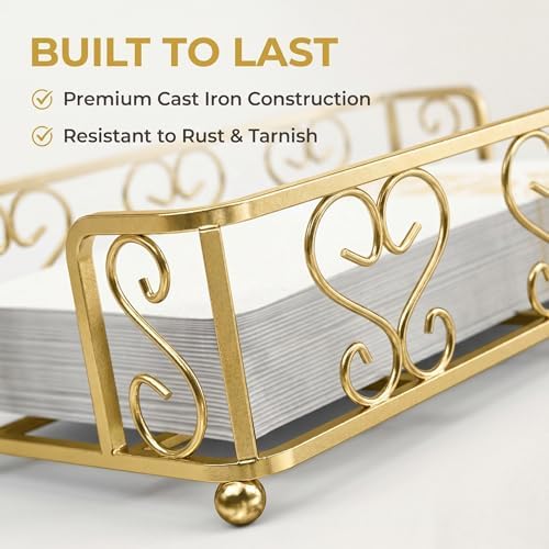 Guest Towel Holder Tray for Bathroom Countertop, Gold Napkin